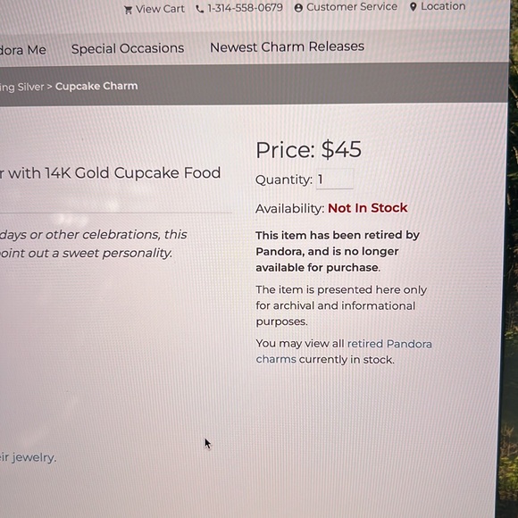 Pandora Cupcake w Gold Cherry on Top Charm - Picture 10 of 11